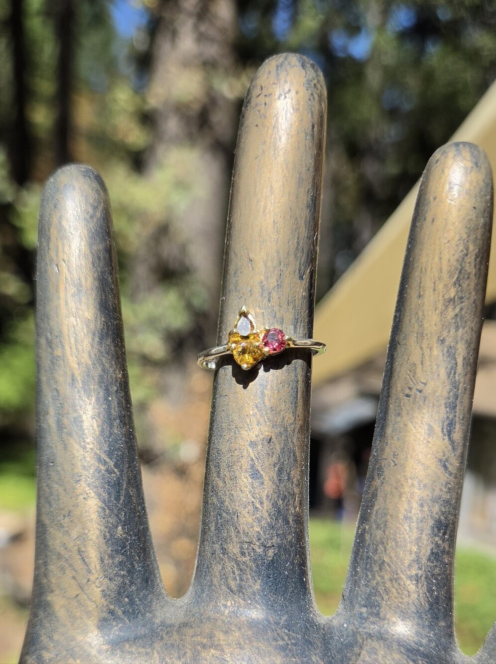 Tourmaline & Rhodalite Sterling & Gold Ring Sz6.5 - Picture 3 of 9
